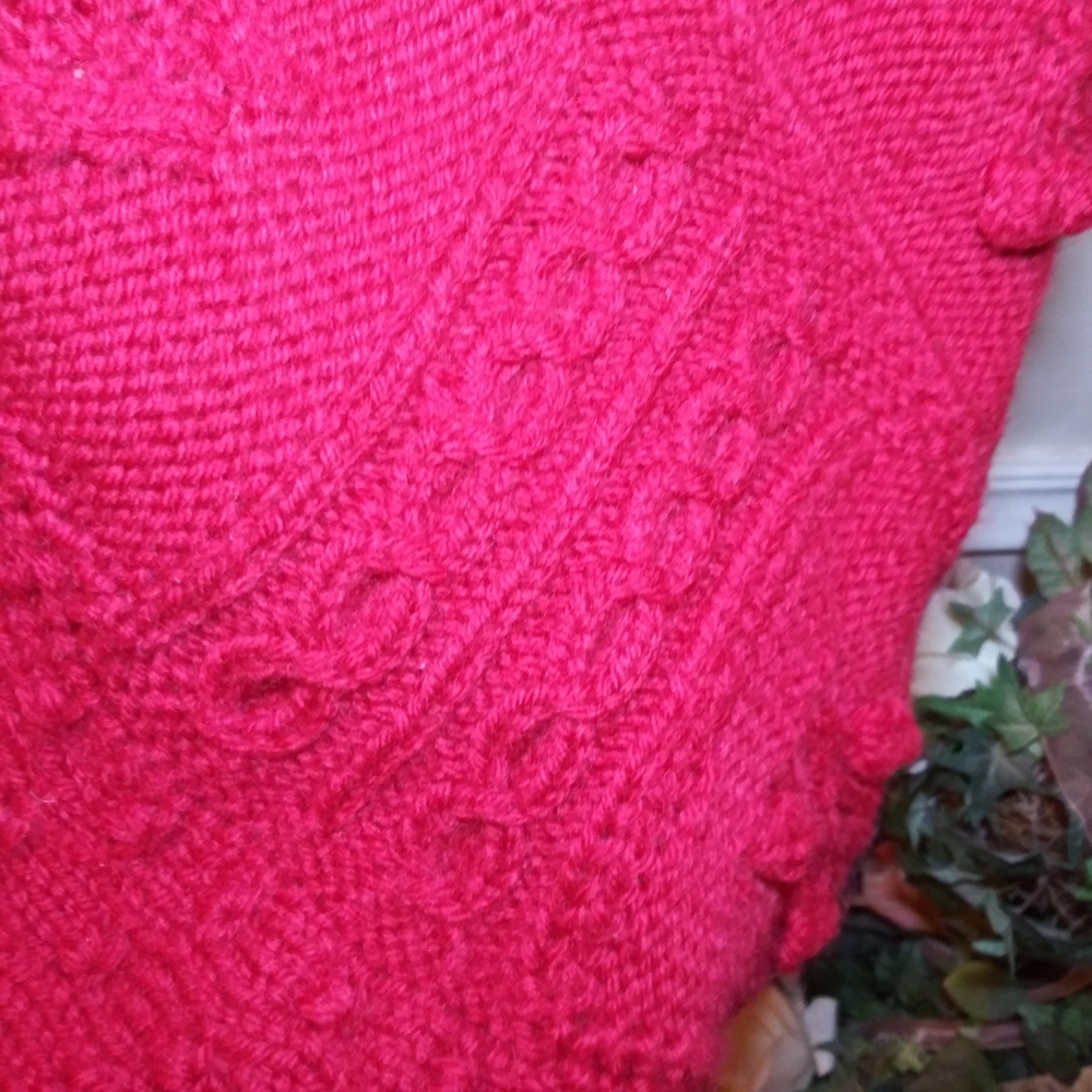 3/$18 Vintage Cottagecore Style Handknit Red Multi-Patterned Wool Sweater - Picture 7 of 13